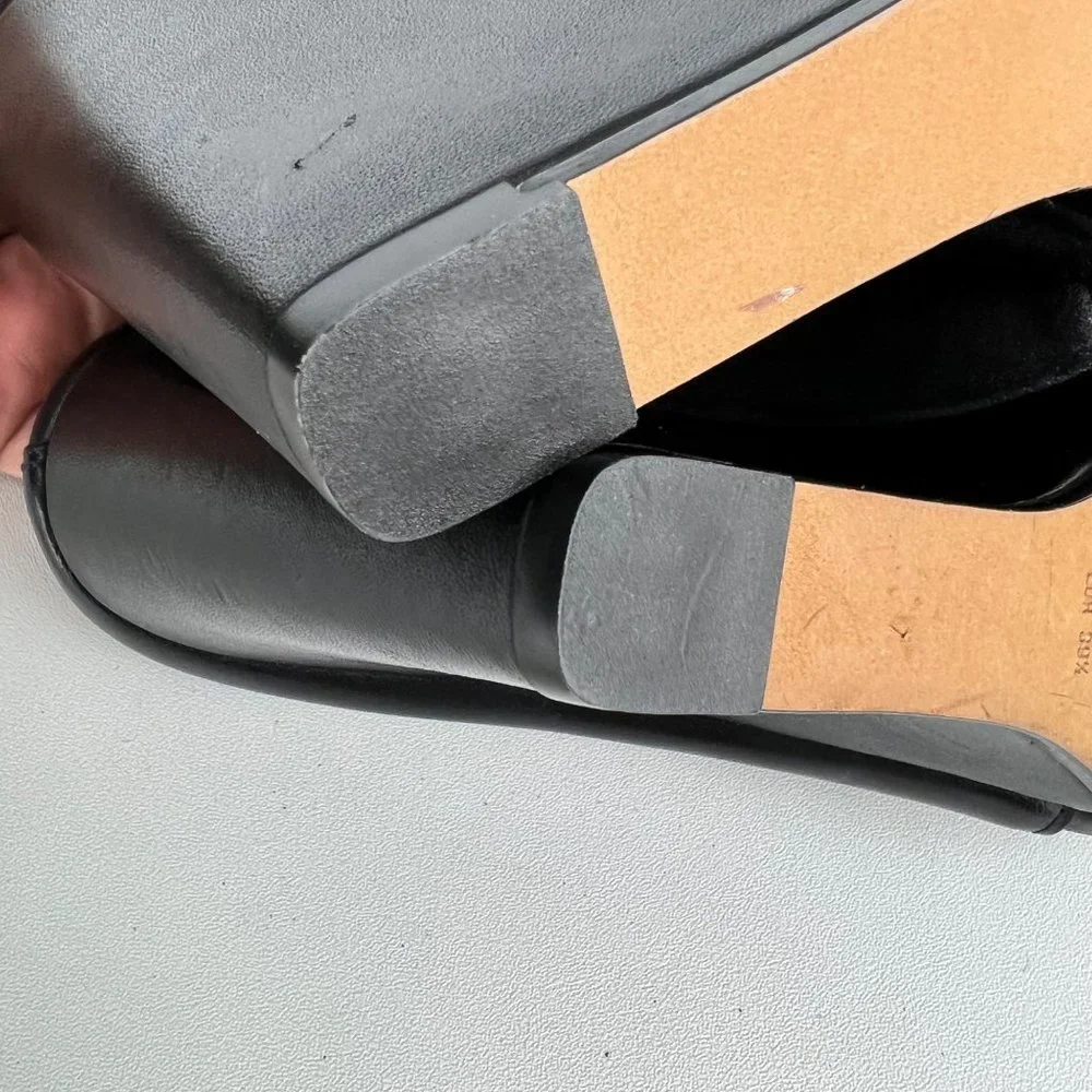 Vince Karima Wedge Mule Slide Sandals Black Leather Silver Detail size 8.5